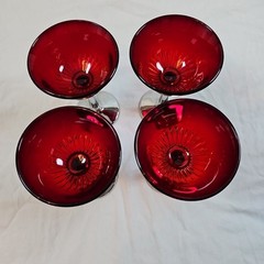 Paden City Ruby Red Glasses with removable Chrome Metal Stem Set 4 MCM VTG 1930s