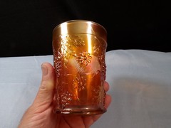 Fenton Marigold Carnival Glass Floral & Grape Tumbler