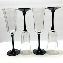 VTG Luminarc Octime Crystal Black Stem Champage Flutes, Set of 2