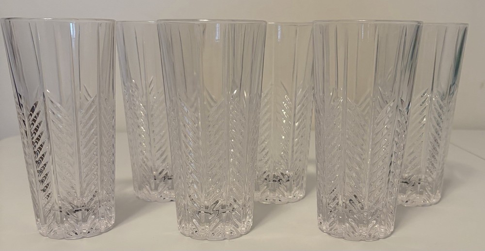 NOS Set of 6 Mikasa ABSTRACT Lead Crystal Highball Glasses Herringbone 6″ tall