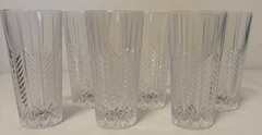 NOS Set of 6 Mikasa ABSTRACT Lead Crystal Highball Glasses Herringbone 6″ tall