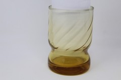 Set of 2 MCM Harvest Gold Optic Swirl Tumbler Drinking Glasses 3.75″ Footed 8oz