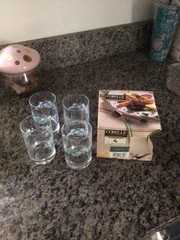 4 Corelle Callaway Clear Glass Green Ivy 6oz Glassware Juice Corning Ware 4″ USA