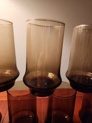 Libbey Tawny Accent Tumblers Set Vintage Smoke Brown Retro Glassware Lot Of 7