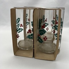 Vintage Set of 4 ~ Crisa Clearly Holly & Berries Glasses 12oz Original Packaging