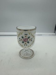 Bohemian Cased Glass Small Cup Cordial Hand Painted Flowers