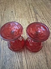 2- Vintage Viking Glass Georgian Ruby Red 4.25” Drinking Glass Goblets