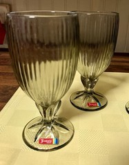 NWOB Set Of 4 Fostoria Monet Gray Ribbed Footed Water Glasses 6-7/8” Goblets