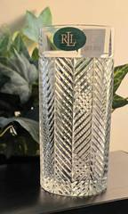 Ralph Lauren Herringbone Crystal 6 1/4 In. Highball Glass, 3 Vert. Cuts, New