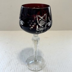 Vintage CUT TO CLEAR CRYSTAL WINE GLASS GOBLET RUBY RED GARNET 8″ TALL – READ