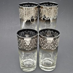 4 VTG Vitreon Queens Lusterware Royal Lustre Silver Madeira Highball Glasses MCM