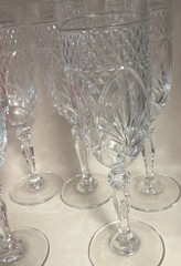 Vtg. Set Of 5 Cut Crystal Champagne Flute Glass Diamond Arch Wine Goblets 8″