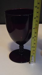Vintage Ruby Red Water Goblets / Wine Glasses Set of 2 Stacked Ring Stem 5.5″