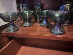 Vintage Indiana Glass Harvest Grape Blue Carnival Glass Candle Holders Set of 4