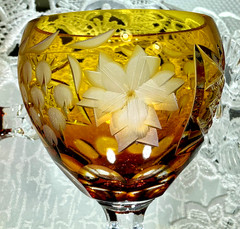 Cut to Clear Glass Crystal 8” Set 6 Nachtmann Amber Yellow Wine Glasses Goblets