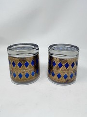 West Virginia Glass Co Rainier Blue & Gold Old Fashion Glass Inv#23