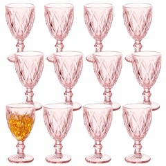 Vintage Glass Goblet Set – 10 oz Embossed Stemmed Cups for Wine, Iced Tea, Juice