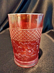 Antique Dugan Carnival Glass Marigold Lattice And Daisy Tumbler 4-1/4″ Tall
