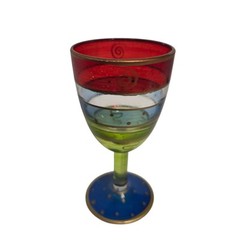 Pier 1 Cordial Liquer Glasses 4″ Handpainted 2oz Blue Green Red Gold Accent READ