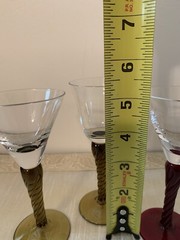 Vintage Blown Glass Amber/Red/ Twisted Stems Aperitif Cordial Glass 5.25” Set 3