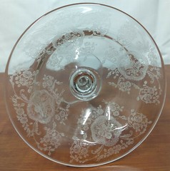 Glastonbury Lotus BRIDAL BOUQUET Etched Elegant Glass Clear Tall 6 1/4″ COMPOTE