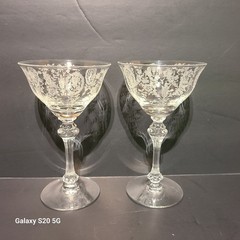 2 Cambridge Rose Point Elegant Glass Tall Sherbet Stem #3130