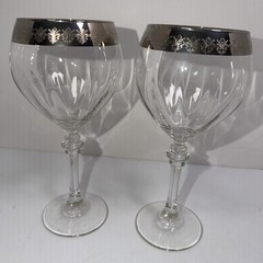 Cristalleria Fratelli Fumo Wine Glass Silver Rim Italy 8” Set of 2