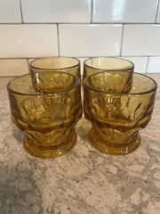 Vintage Libbey Glass Tumblers SET OF 4 Georgian Honeycomb Amber 4″ Tall