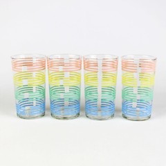 Pastel Striped Bands Tumbler Glasses Set, Vintage MacBeth Evans Petalware 4 1/2″