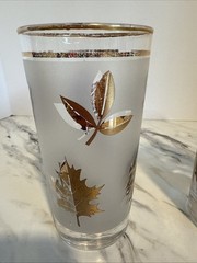 Vtg 70’s Glasses Frosted Gold Leaf Foliage Drinking Cups Set of 2 READ