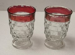 Two (2) Fostoria American (Whitehall) Ruby Flashed Footed Juice Glasses
