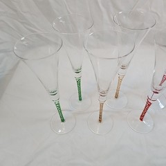 Roscher & Co Hand Blown Champagne Flutes Wine Glass 4 color set of 8 in box VTG