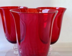 Superb Set of Five Vintage Ruby Red Footed Goblets