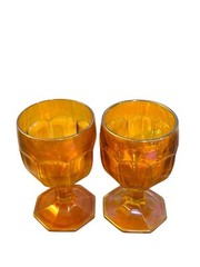 2 Vtg Imperial “ Colonial” Pattern Carnival Glass Footed Goblets Marigold 6”