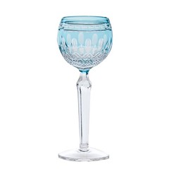 Bohemian Light Blue Cut to Clear Crystal Wine Goblet 230ml Hand Blown Vintage St