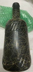 Mid-Century Black Glass Tan Spaghetti String Drizzle Bottle 12″