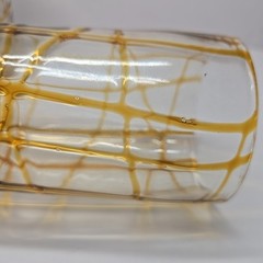 Set Of 4 Vintage Hand Blown Butterscotch Orange Drizzle Clear Glass Tumblers