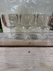 Set of 3 Heavy Clear Glass Goblets Wine Water Glasses 6” Tall Vintage Style