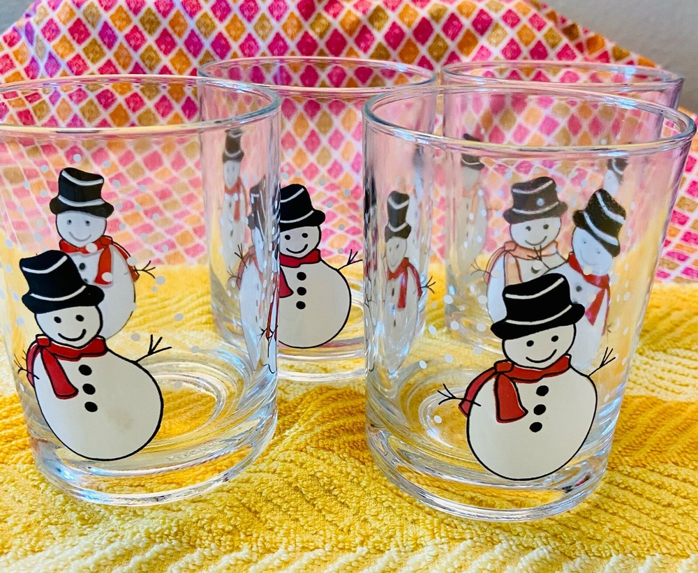 Vintage Pasabahce : 4 Christmas Snowman Lowball Tumblers : Boxed
