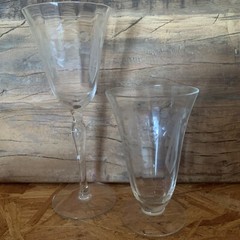 2 Vintage Etched Glasses Clear Same Pattern Different Sizes