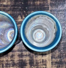 Stoneware Pottery Studio Art Tumbler Mug Set Or Bud Vase X2 Blue Drip Glaze