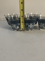 MCM Hazel Atlas Glasses Double Shot Set Of 6 Arabian Knights Wedgwood Blue White