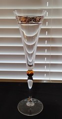 Set Of Two Godiva Year 2000 10-3/8″ H Crystal Champagne Flute Glass w/Gold Trim