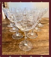 Vintage Set 8 Etched Sherry Wine Glasses Grapes/Vines 1930 Tiffin Style