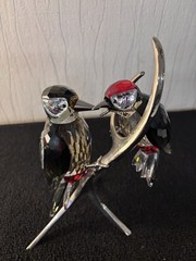 Pair Of Black Birds Perched On Swarovski Crystal Branch