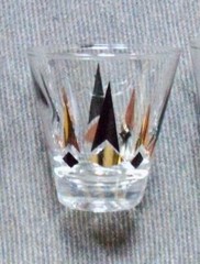 Atomic Era Midcentury Modern Black / Gold Pattern Small Glass Juice Tumblers (4)
