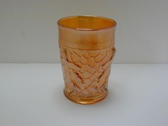 Antique Dugan Marigold Carnival Maple Leaf 8 oz Tumbler Glass