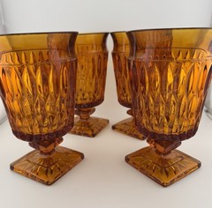 Set Of 4 Vintage Indiana Glass Mount Vernon Square Base Stemmed Water Goblets