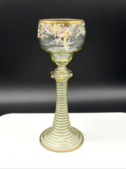 Antique Bohemian Moser 8 1/8″ Enameled WINE GLASS Goblet Roemer