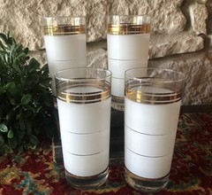 4 Vintage Luminarc J.G. Durand «After Hours» Frosted Highball Glasses Gold Band